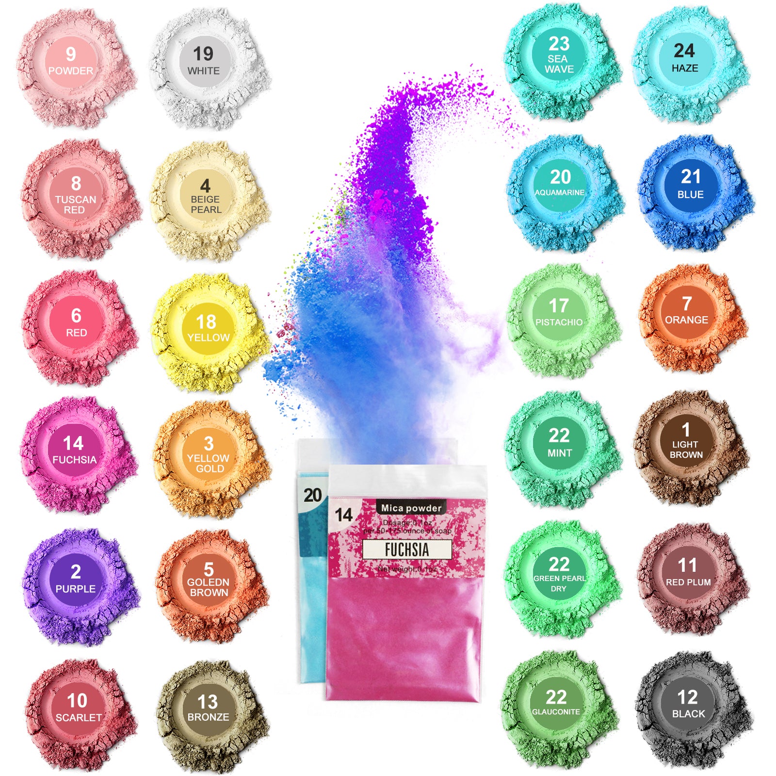 NOSTOSON Mica Powder, 24 Colors Mica Pigment Powder Dyes for Making Epoxy  Resin